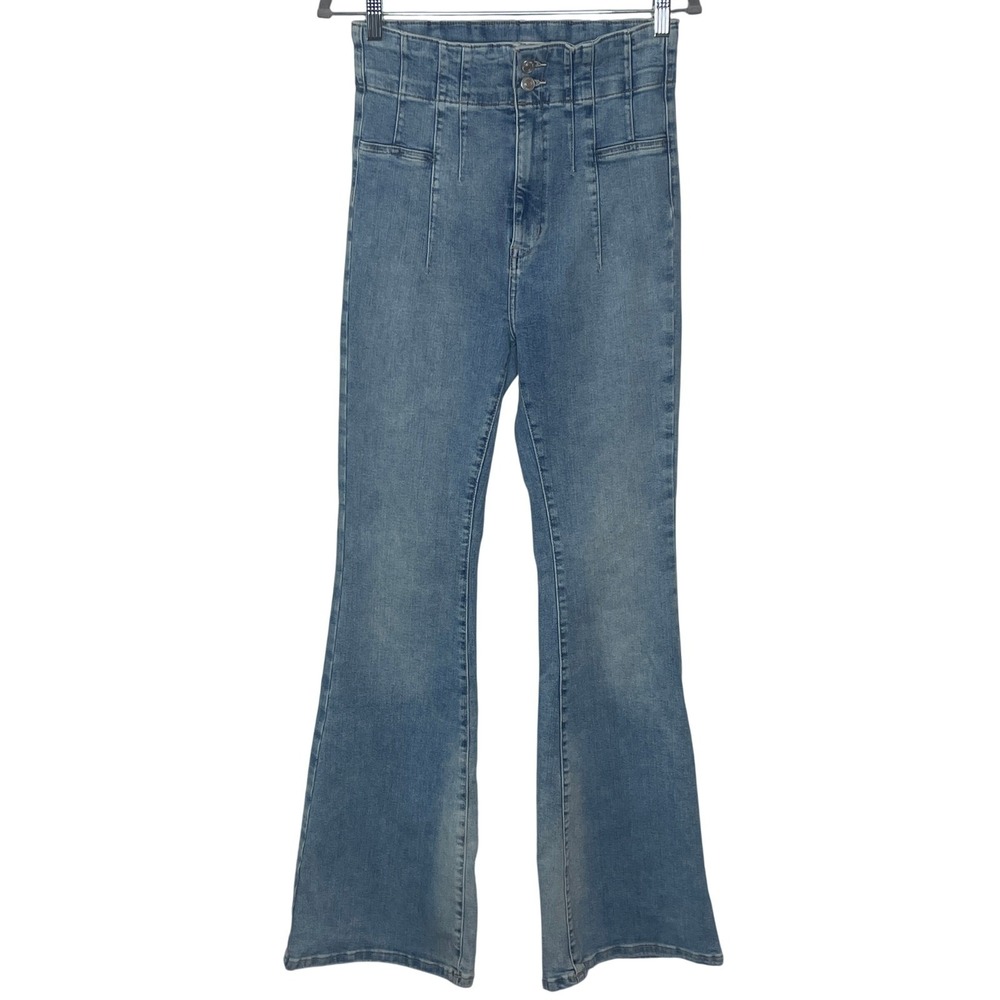We The Free High Rise Corset Flare Jeans Blue‎ Medium Wash Size 30